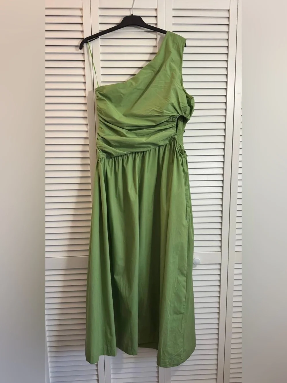 NWOT Abercrombie & Fitch Red One Shoulder Cut Out Ruched Cotton Maxi Dress L